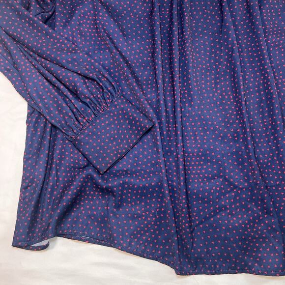 ModCloth Blouse Plus Size 3X Navy Blue Red Hearts AOP Long Sleeve Silky Button - Picture 13 of 16